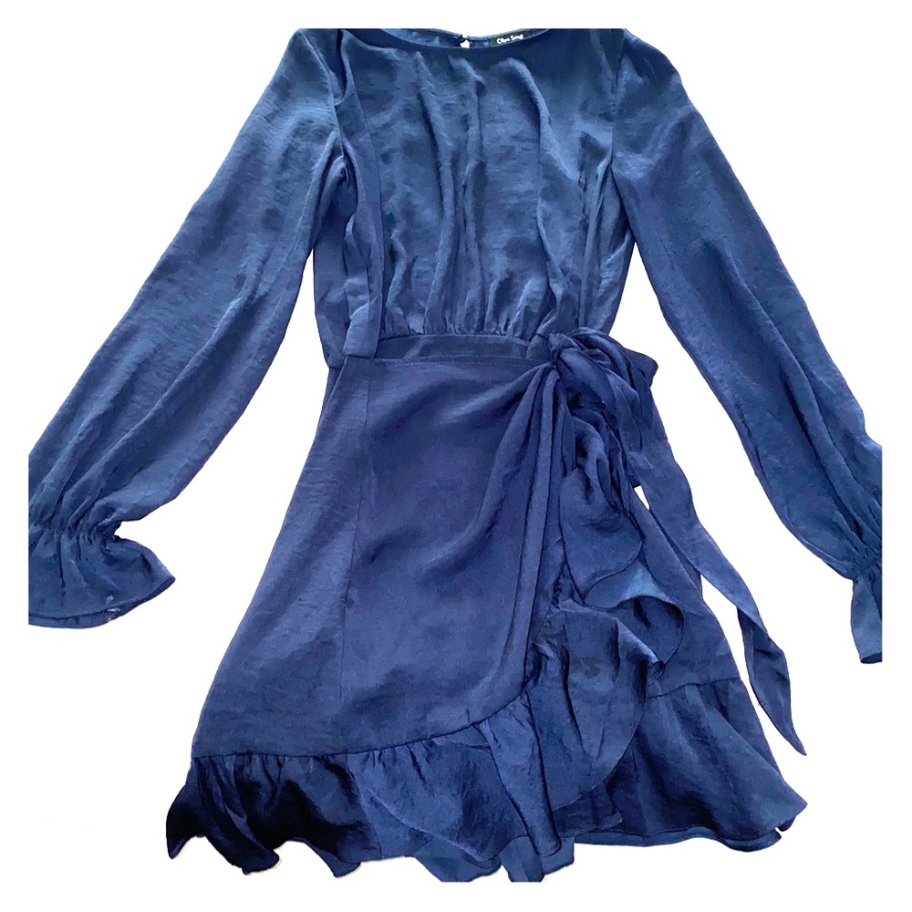 Long sleeve ruffle navy dress